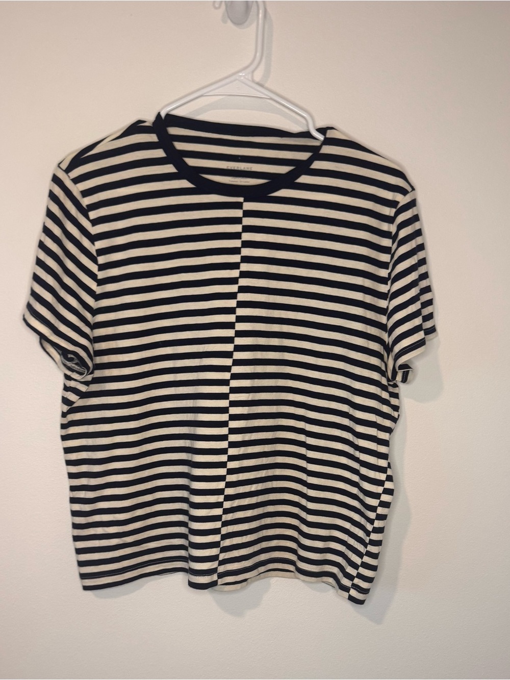 Everlane Organic Cotton Split Stripe Tee Navy Cream Crewneck Size Large